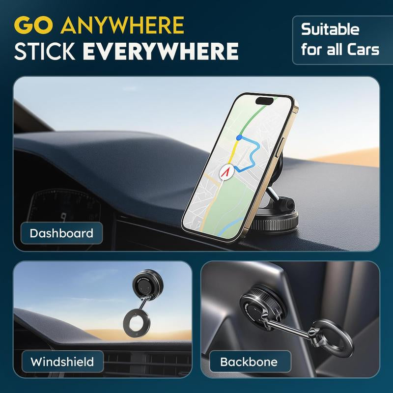 360° Foldable Magnetic Phone Holder, Magsafe Vacuum Magnetic Super Suction Cup Car Phone Holder, Adjustable Car Phone Holder, Hands-Free Suction Cup Phone Holder, Car Phone Holder for All Smartphones, Vehicles, and Gym/Bathroom Mirrors, Must-Have Gift