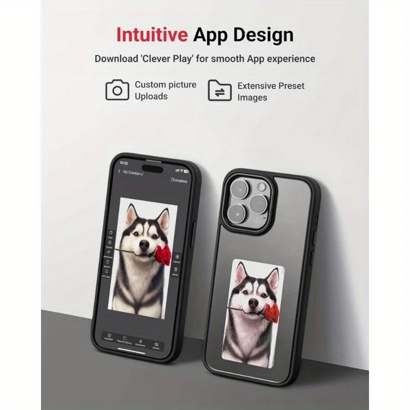 HD 1080P Inkplay E-Ink Screen Phone Case, DIY Wireless NFC Photo Display Smart Phone Case, Custom Phone Protective Case, Anti-Drop Water-Resistant Ink Phone Case Compatible with Iphone 15 Pro Max,