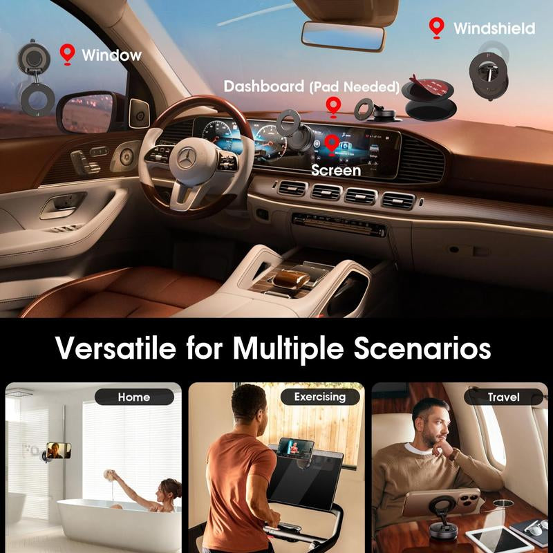 360° Foldable Magnetic Phone Holder, Magsafe Vacuum Magnetic Super Suction Cup Car Phone Holder, Adjustable Car Phone Holder, Hands-Free Suction Cup Phone Holder, Car Phone Holder for All Smartphones, Vehicles, and Gym/Bathroom Mirrors, Must-Have Gift