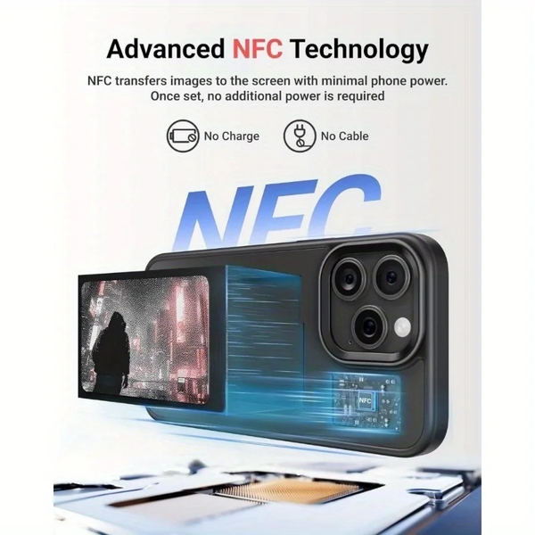 HD 1080P Inkplay E-Ink Screen Phone Case, DIY Wireless NFC Photo Display Smart Phone Case, Custom Phone Protective Case, Anti-Drop Water-Resistant Ink Phone Case Compatible with Iphone 15 Pro Max,